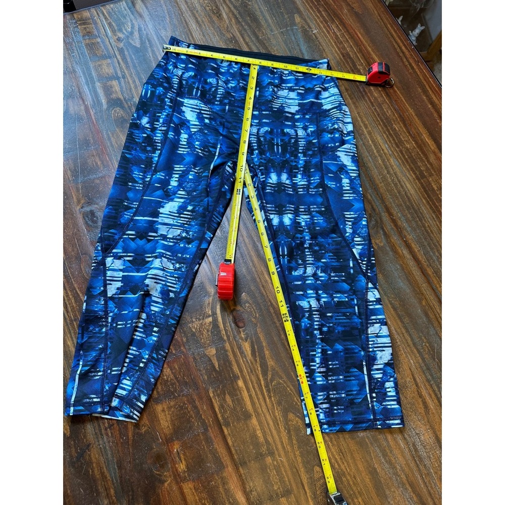Ododos Womens Blue Geometric Kaleidoscope High Waisted Capri Leggings Pockets L - Picture 2 of 7